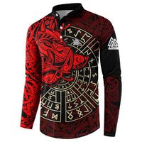Yggdrasil Button Sweatshirt with Red Norse Dragon and Runes Viking Heritage Tribute - Wonder Print Shop