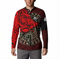 Yggdrasil Button Sweatshirt with Red Norse Dragon and Runes Viking Heritage Tribute - Wonder Print Shop