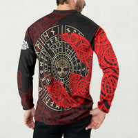 Yggdrasil Button Sweatshirt with Red Norse Dragon and Runes Viking Heritage Tribute - Wonder Print Shop