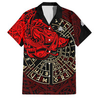 Yggdrasil Family Matching Off The Shoulder Long Sleeve Dress and Hawaiian Shirt with Red Norse Dragon and Runes Viking Heritage Tribute - Wonder Print Shop