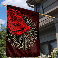 Yggdrasil Garden Flag with Red Norse Dragon and Runes Viking Heritage Tribute - Wonder Print Shop