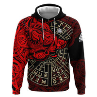 Yggdrasil Hoodie with Red Norse Dragon and Runes Viking Heritage Tribute - Wonder Print Shop