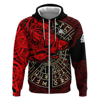 Yggdrasil Hoodie with Red Norse Dragon and Runes Viking Heritage Tribute - Wonder Print Shop