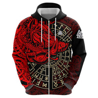 Yggdrasil Hoodie with Red Norse Dragon and Runes Viking Heritage Tribute - Wonder Print Shop