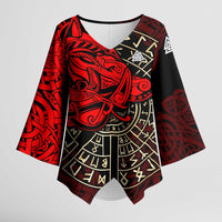 Yggdrasil Kimono Sleeve Blouse with Red Norse Dragon and Runes Viking Heritage Tribute - Wonder Print Shop