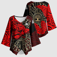 Yggdrasil Kimono Sleeve Blouse with Red Norse Dragon and Runes Viking Heritage Tribute - Wonder Print Shop