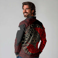 Yggdrasil Long Sleeve Polo Shirt with Red Norse Dragon and Runes Viking Heritage Tribute - Wonder Print Shop