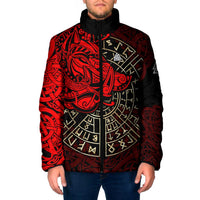 Yggdrasil Padded Jacket with Red Norse Dragon and Runes Viking Heritage Tribute - Wonder Print Shop