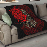 Yggdrasil Quilt with Red Norse Dragon and Runes Viking Heritage Tribute - Wonder Print Shop