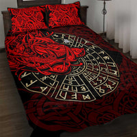 Yggdrasil Quilt Bed Set with Red Norse Dragon and Runes Viking Heritage Tribute - Wonder Print Shop