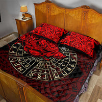 Yggdrasil Quilt Bed Set with Red Norse Dragon and Runes Viking Heritage Tribute - Wonder Print Shop