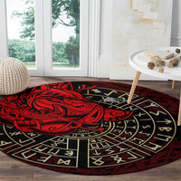 Yggdrasil Round Carpet with Red Norse Dragon and Runes Viking Heritage Tribute - Wonder Print Shop