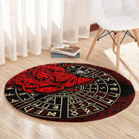 Yggdrasil Round Carpet with Red Norse Dragon and Runes Viking Heritage Tribute - Wonder Print Shop