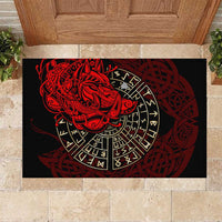 Yggdrasil Rubber Doormat with Red Norse Dragon and Runes Viking Heritage Tribute - Wonder Print Shop