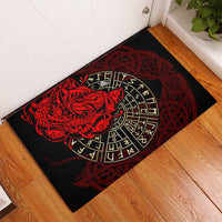 Yggdrasil Rubber Doormat with Red Norse Dragon and Runes Viking Heritage Tribute - Wonder Print Shop