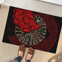 Yggdrasil Rubber Doormat with Red Norse Dragon and Runes Viking Heritage Tribute - Wonder Print Shop