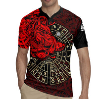 Yggdrasil Rugby Jersey with Red Norse Dragon and Runes Viking Heritage Tribute - Wonder Print Shop