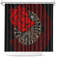 Yggdrasil Shower Curtain with Red Norse Dragon and Runes Viking Heritage Tribute - Wonder Print Shop