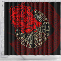 Yggdrasil Shower Curtain with Red Norse Dragon and Runes Viking Heritage Tribute - Wonder Print Shop