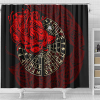 Yggdrasil Shower Curtain with Red Norse Dragon and Runes Viking Heritage Tribute - Wonder Print Shop