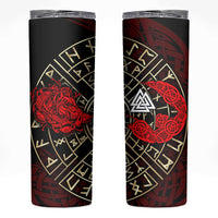 Yggdrasil Skinny Tumbler with Red Norse Dragon and Runes Viking Heritage Tribute - Wonder Print Shop