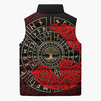 Yggdrasil Sleeveless Puffer Jacket with Red Norse Dragon and Runes Viking Heritage Tribute - Wonder Print Shop