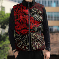 Yggdrasil Sleeveless Puffer Jacket with Red Norse Dragon and Runes Viking Heritage Tribute - Wonder Print Shop
