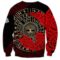 Yggdrasil Sweatshirt with Red Norse Dragon and Runes Viking Heritage Tribute - Wonder Print Shop