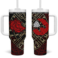 Yggdrasil Tumbler With Handle with Red Norse Dragon and Runes Viking Heritage Tribute - Wonder Print Shop