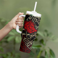 Yggdrasil Tumbler With Handle with Red Norse Dragon and Runes Viking Heritage Tribute - Wonder Print Shop