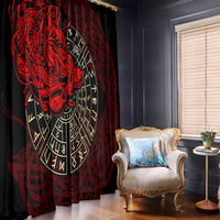 Yggdrasil Window Curtain with Red Norse Dragon and Runes Viking Heritage Tribute - Wonder Print Shop