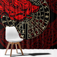 Yggdrasil Window Curtain with Red Norse Dragon and Runes Viking Heritage Tribute - Wonder Print Shop