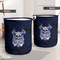 Vikings Skull Laundry Basket with Horned Helmet, Blue Axes and Runes Norse Warrior Tribute - Wonder Print Shop