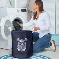 Vikings Skull Laundry Basket with Horned Helmet, Blue Axes and Runes Norse Warrior Tribute - Wonder Print Shop