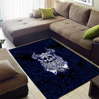 Vikings Skull Area Rug with Horned Helmet, Blue Axes and Runes Norse Warrior Tribute - Wonder Print Shop