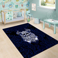 Vikings Skull Area Rug with Horned Helmet, Blue Axes and Runes Norse Warrior Tribute - Wonder Print Shop