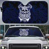 Vikings Skull Auto Sun Shade with Horned Helmet, Blue Axes and Runes Norse Warrior Tribute - Wonder Print Shop