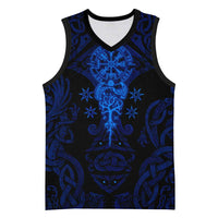 Vikings Skull Basketball Jersey with Horned Helmet, Blue Axes and Runes Norse Warrior Tribute - Wonder Print Shop