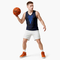 Vikings Skull Basketball Jersey with Horned Helmet, Blue Axes and Runes Norse Warrior Tribute - Wonder Print Shop