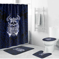 Vikings Skull Bathroom Set with Horned Helmet, Blue Axes and Runes Norse Warrior Tribute - Wonder Print Shop