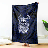 Vikings Skull Blanket with Horned Helmet, Blue Axes and Runes Norse Warrior Tribute - Wonder Print Shop