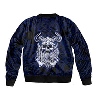 Vikings Skull Bomber Jacket with Horned Helmet, Blue Axes and Runes Norse Warrior Tribute - Wonder Print Shop
