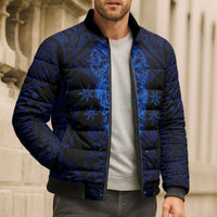 Vikings Skull Bomber Puffer Jacket with Horned Helmet, Blue Axes and Runes Norse Warrior Tribute - Wonder Print Shop