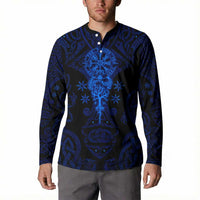 Vikings Skull Button Sweatshirt with Horned Helmet, Blue Axes and Runes Norse Warrior Tribute - Wonder Print Shop