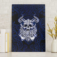 Vikings Skull Canvas Wall Art with Horned Helmet, Blue Axes and Runes Norse Warrior Tribute - undefined