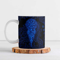 Vikings Skull Ceramic Mug with Horned Helmet, Blue Axes and Runes Norse Warrior Tribute - Wonder Print Shop