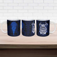 Vikings Skull Ceramic Mug with Horned Helmet, Blue Axes and Runes Norse Warrior Tribute - Wonder Print Shop