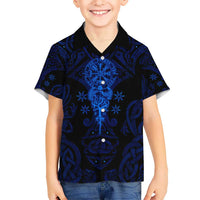Vikings Skull Hawaiian Shirt with Horned Helmet, Blue Axes and Runes Norse Warrior Tribute - Wonder Print Shop
