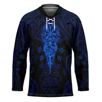 Vikings Skull Hockey Jersey with Horned Helmet, Blue Axes and Runes Norse Warrior Tribute - Wonder Print Shop