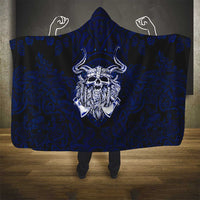 Vikings Skull Hooded Blanket with Horned Helmet, Blue Axes and Runes Norse Warrior Tribute - Wonder Print Shop